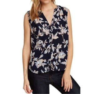 Joie Blue 100% Silk Finnegan Floral-Print Sleeveless Blouse Size Small